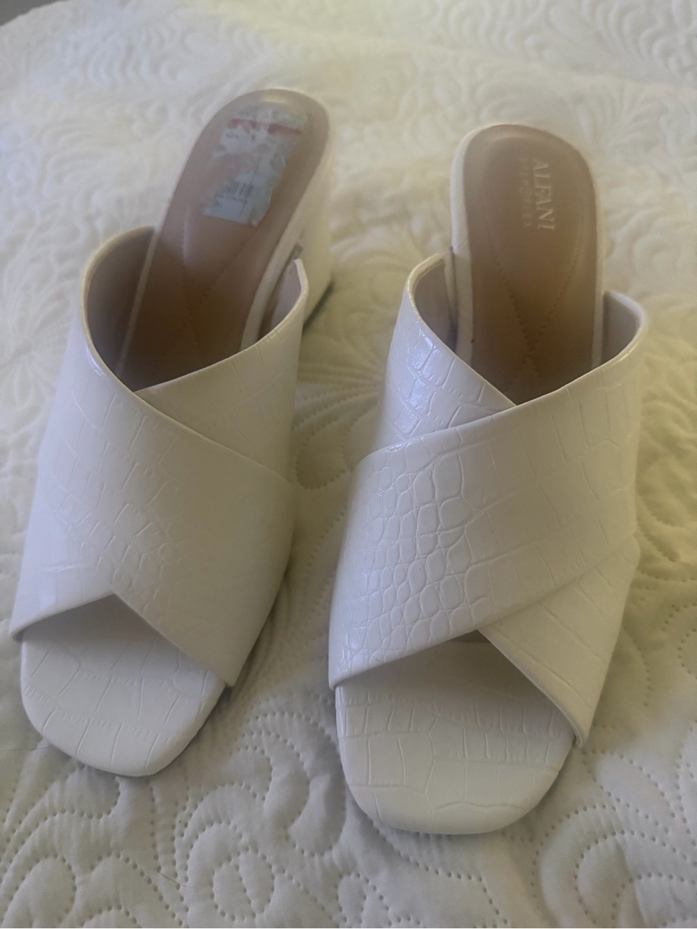 Alfani White Croc-Embossed Crisscross Slide Sandals
